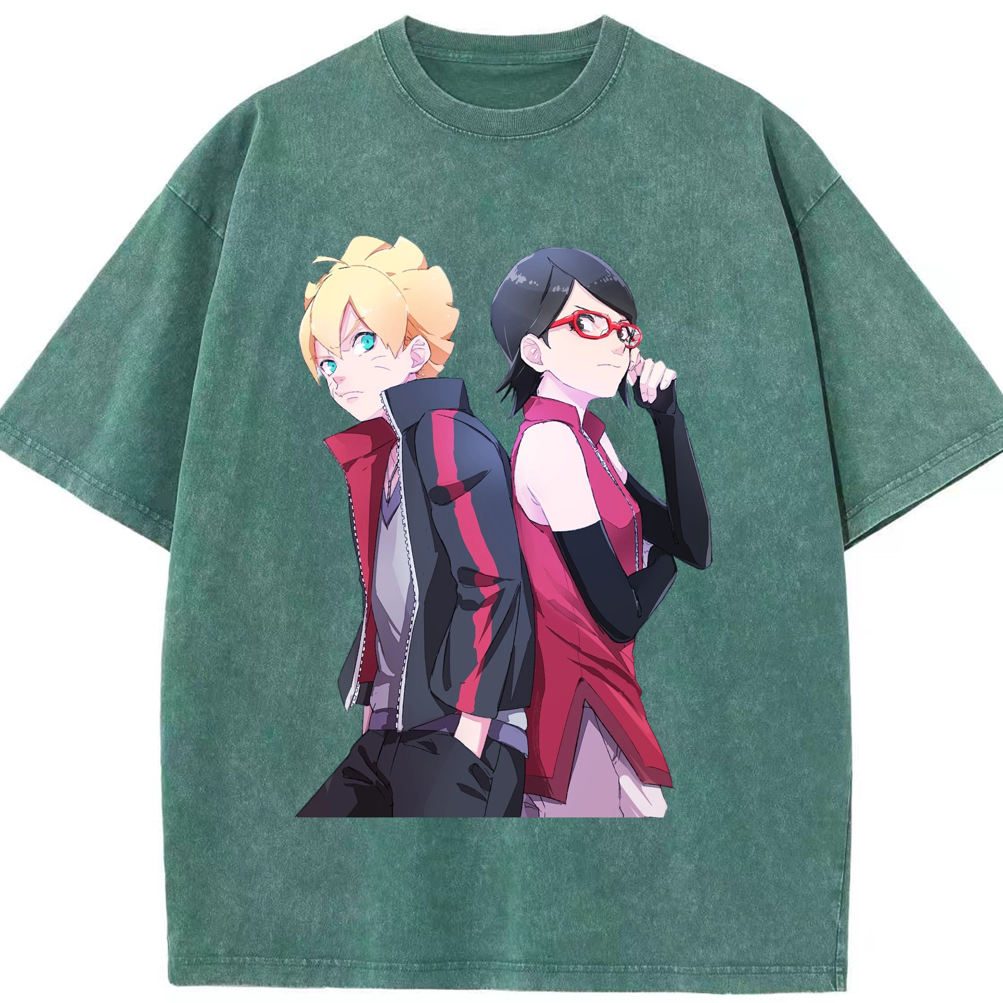 （画像用） NARUTO -ナルト- うちは サラダ Uchiha Sarada 綿100% ヴィンテージ風 半袖Tシャツ（フロントプリント）
